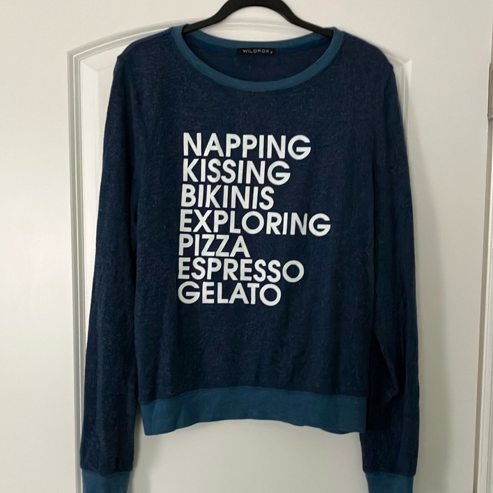 Wildfox Navy Baggy Beach Jumper Napping Kissing Bikinis, Medium